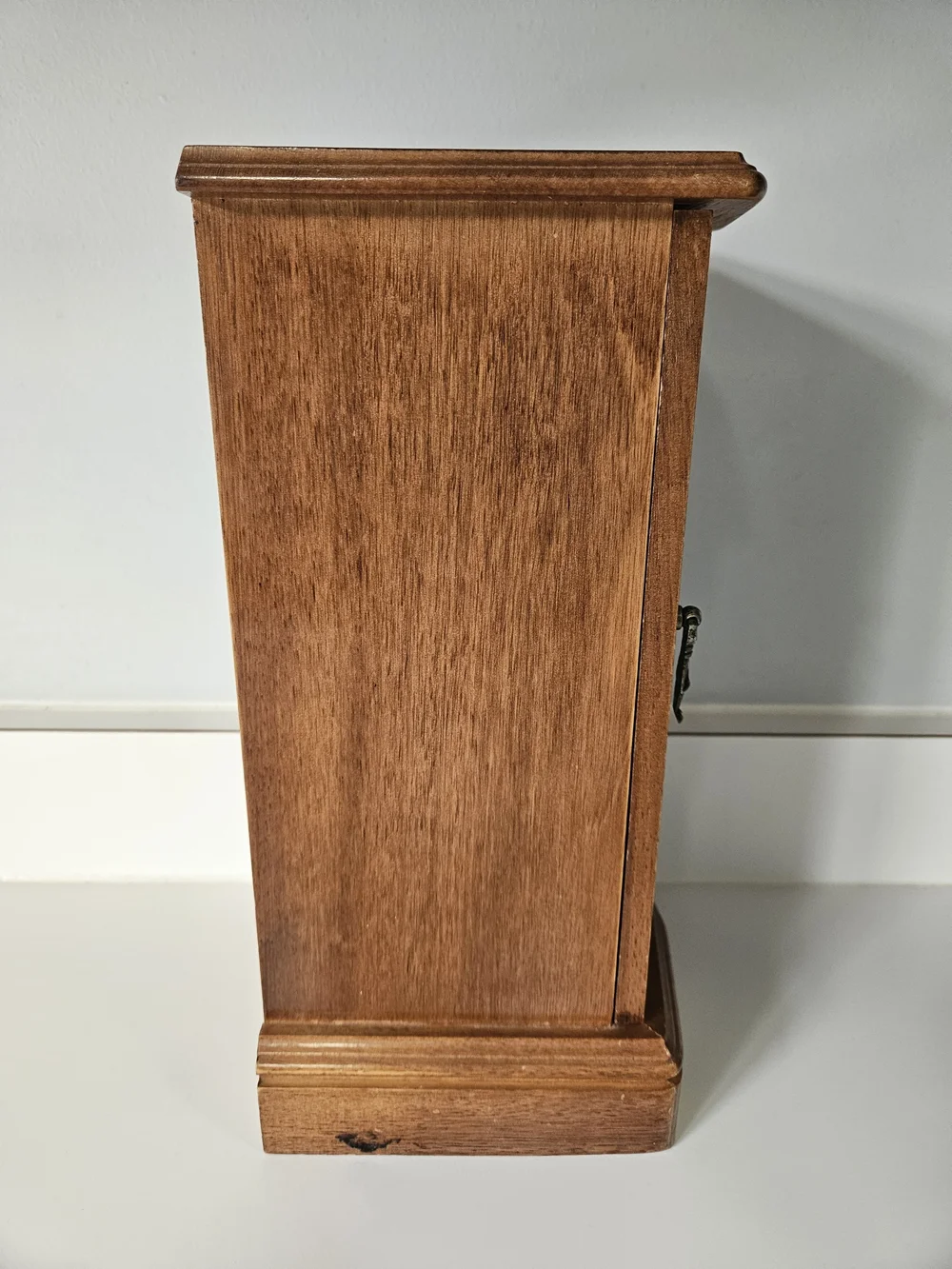 VINTAGE Wood Armoire Jewelry Box Etched Flower Glass Door